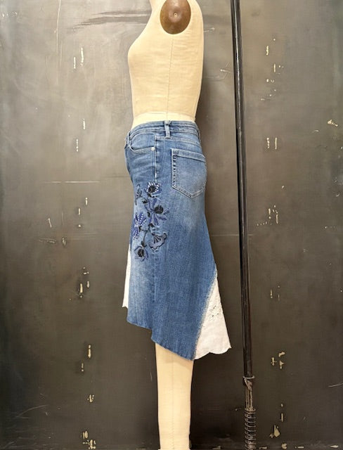 Repurposed Denim with Embroidery and Cutout