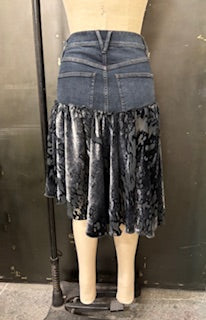 Repurposed Denim with Devore Velvet Skirt