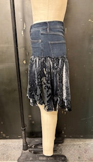 Repurposed Denim with Devore Velvet Skirt