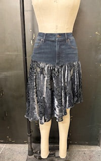 Repurposed Denim with Devore Velvet Skirt