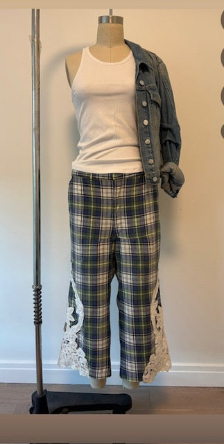Madras Cropped Pant with Cutout Embroidery