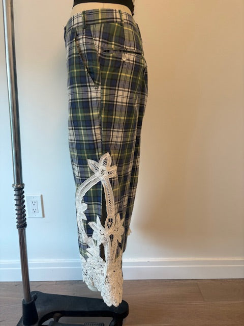Madras Cropped Pant with Cutout Embroidery